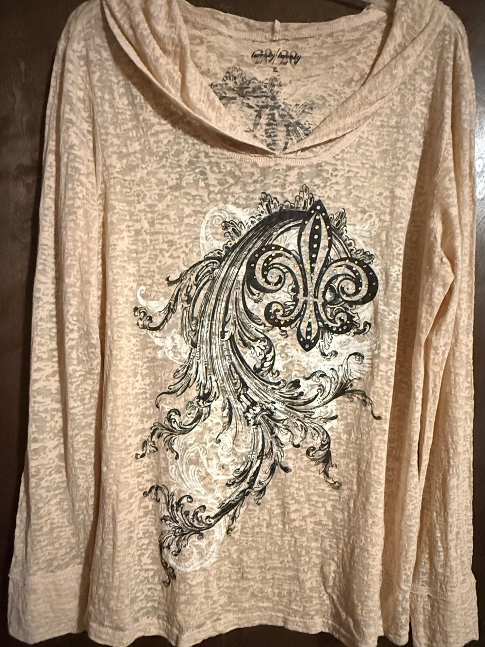 Twenty/Twenty XL Women’s Hoodie Fleur De Lis Graphic Design with Rhinestones